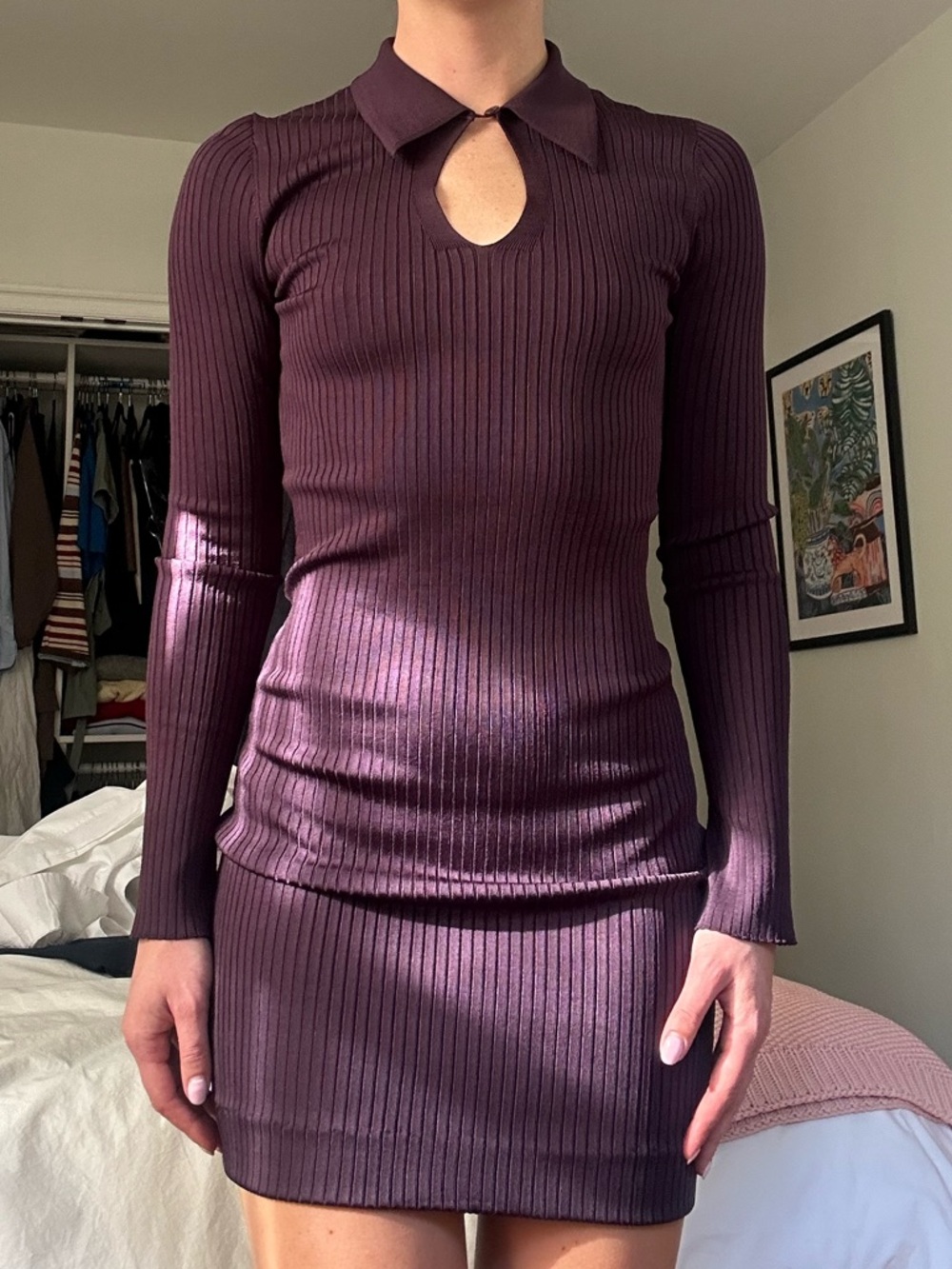 Reiss Ribbed Keyhole Collar Mini Dress